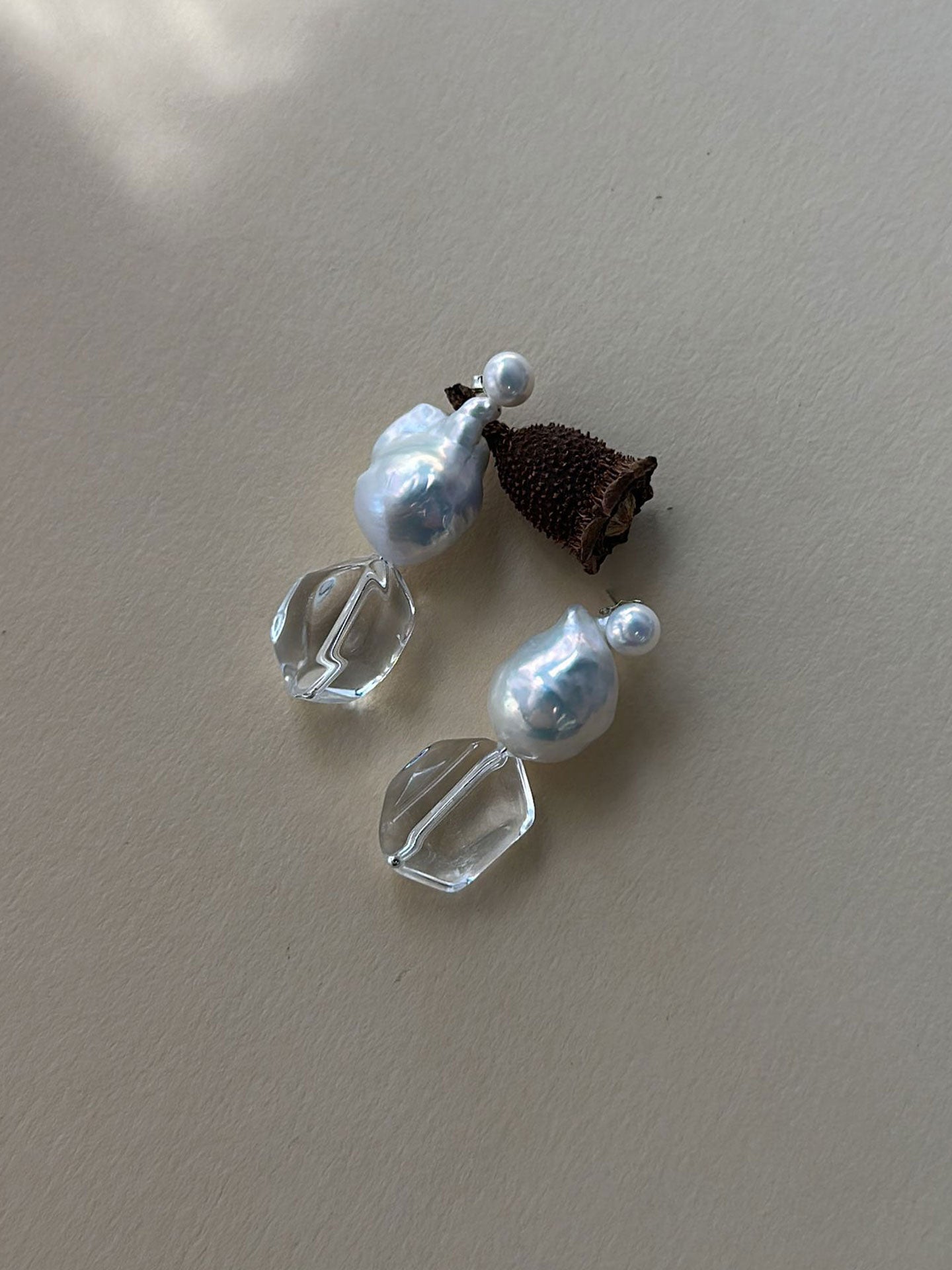 Baroque Pearl & Clear Quartz Drop Earrings