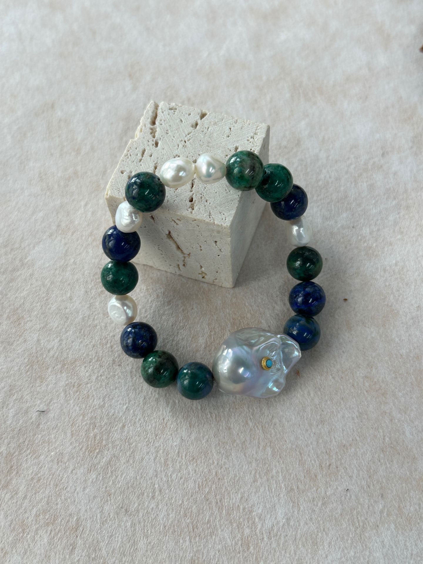 Lapis Lazuli Contrast Bracelet with Turquoise-Set Baroque Pearl