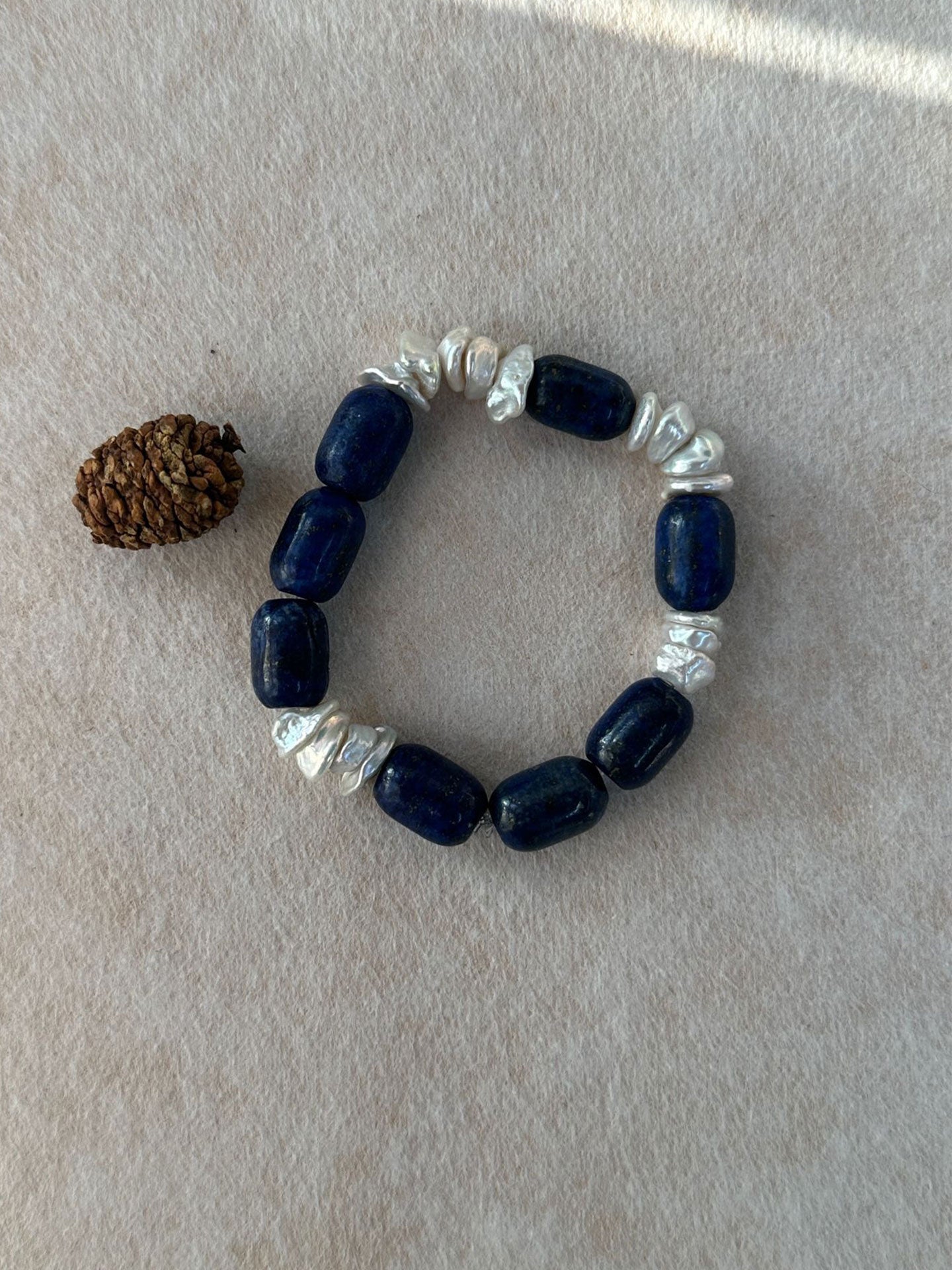 Lapis Lazuli & Baroque Pearl Stretch Bracelet