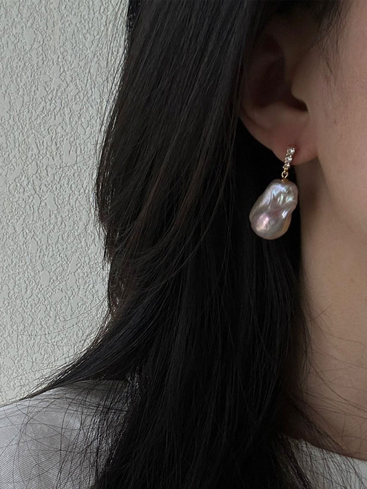 Triple CZ & Baroque Pearl Drop Earrings