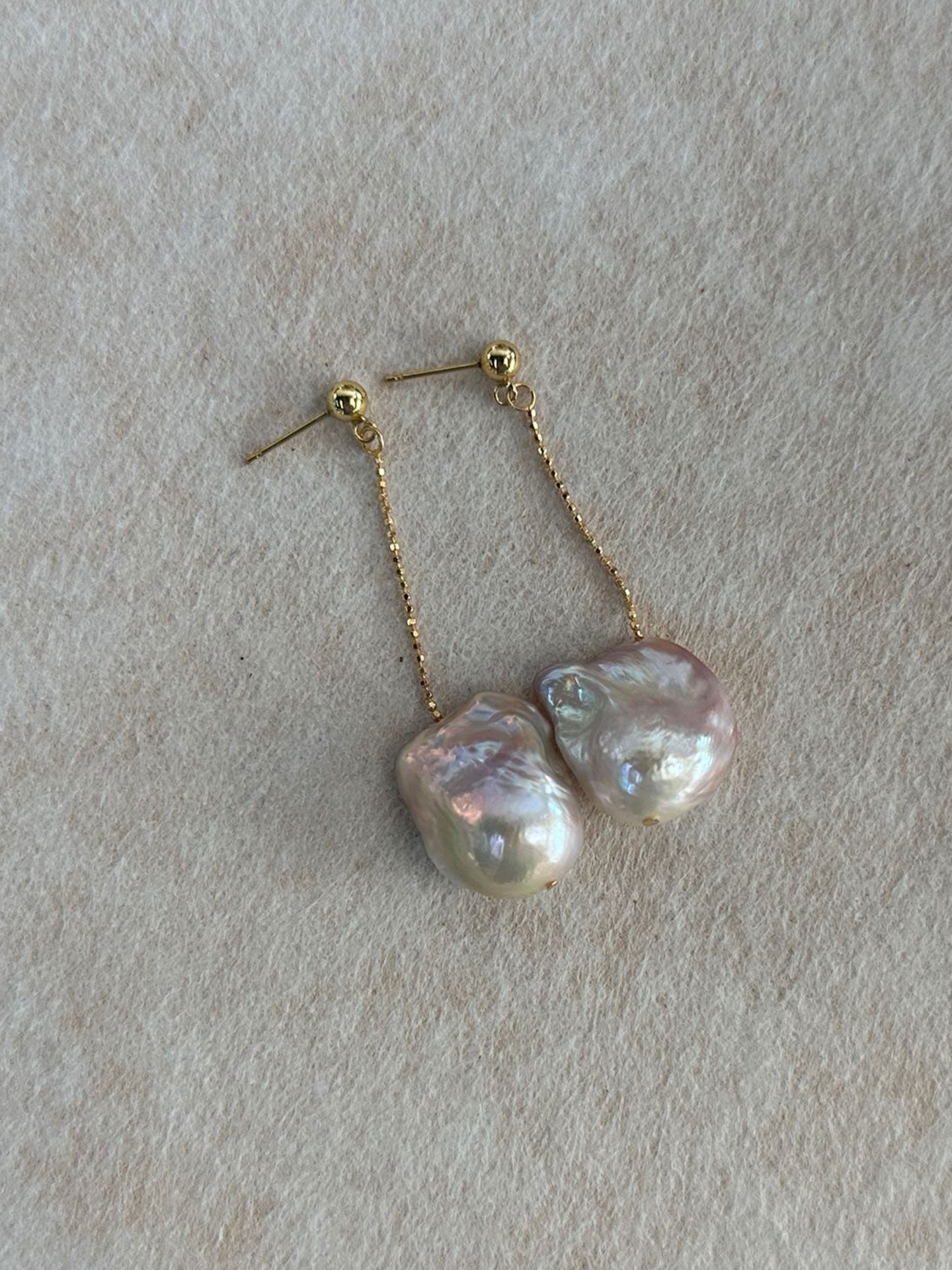 Blush Baroque Pearl Gold-Plated Threader Earrings