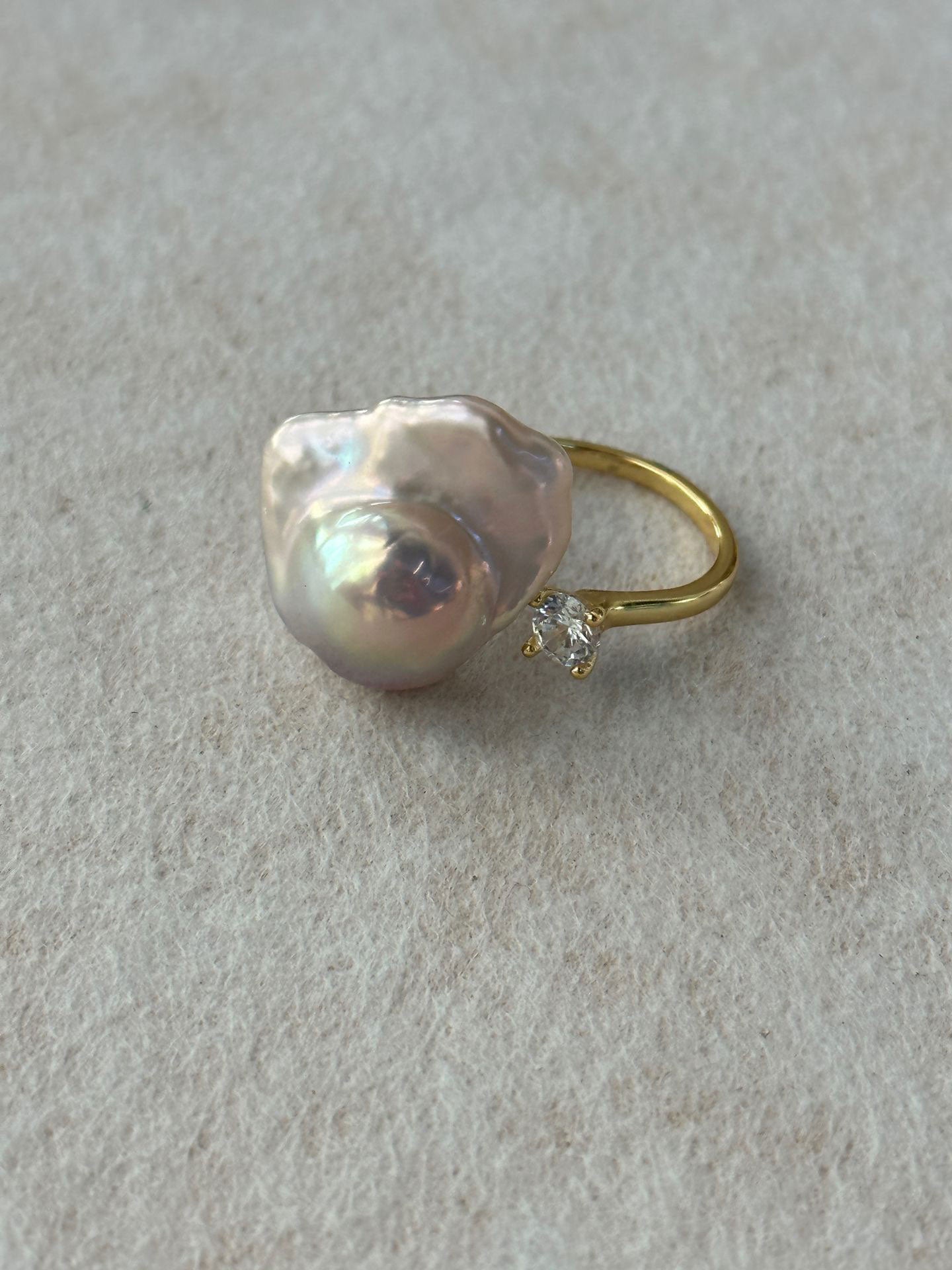 Scallop Baroque Pearl & Prong CZ Open Ring