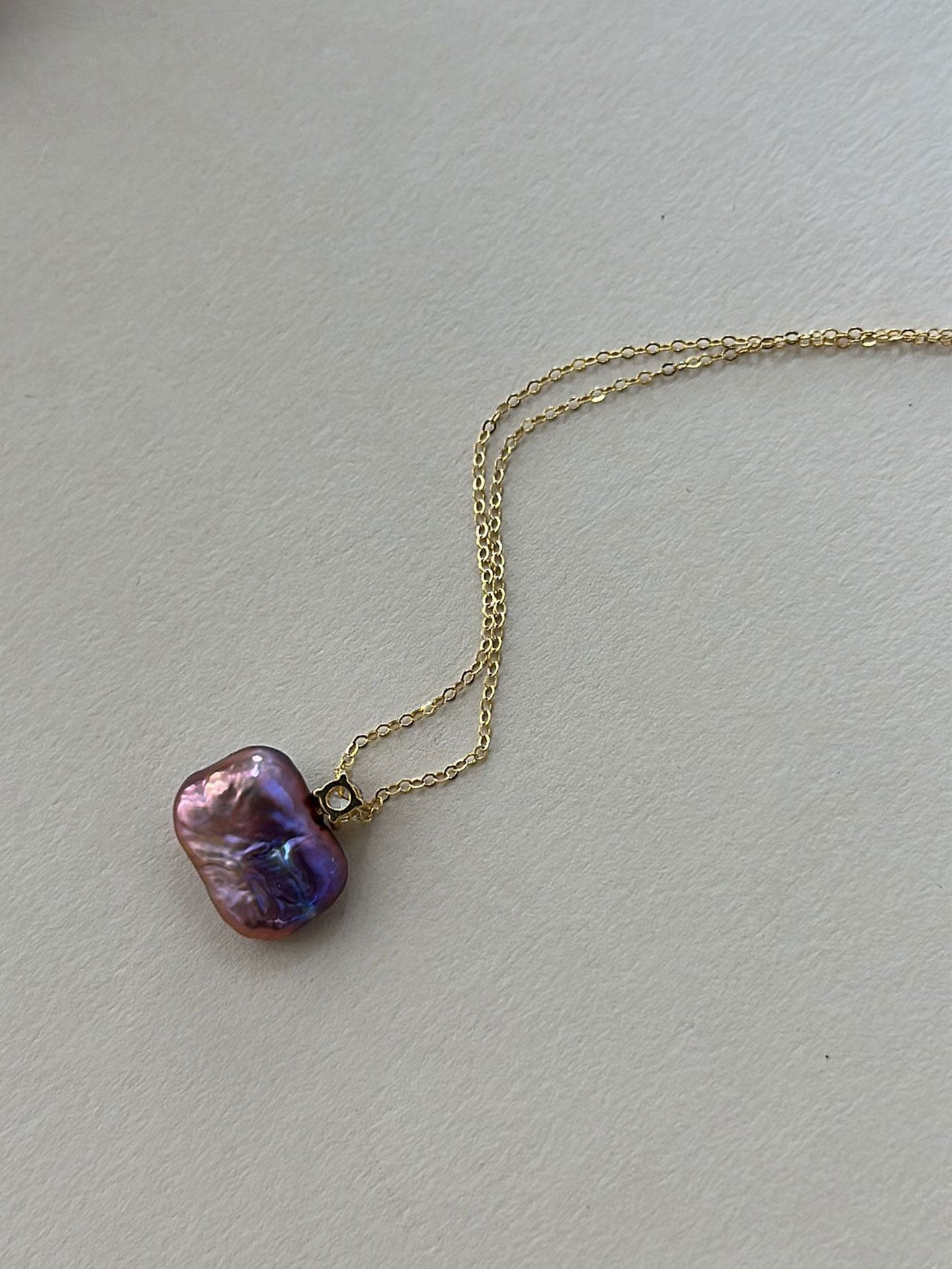 Princess Diana-Style Purple Baroque Pearl & CZ Necklace