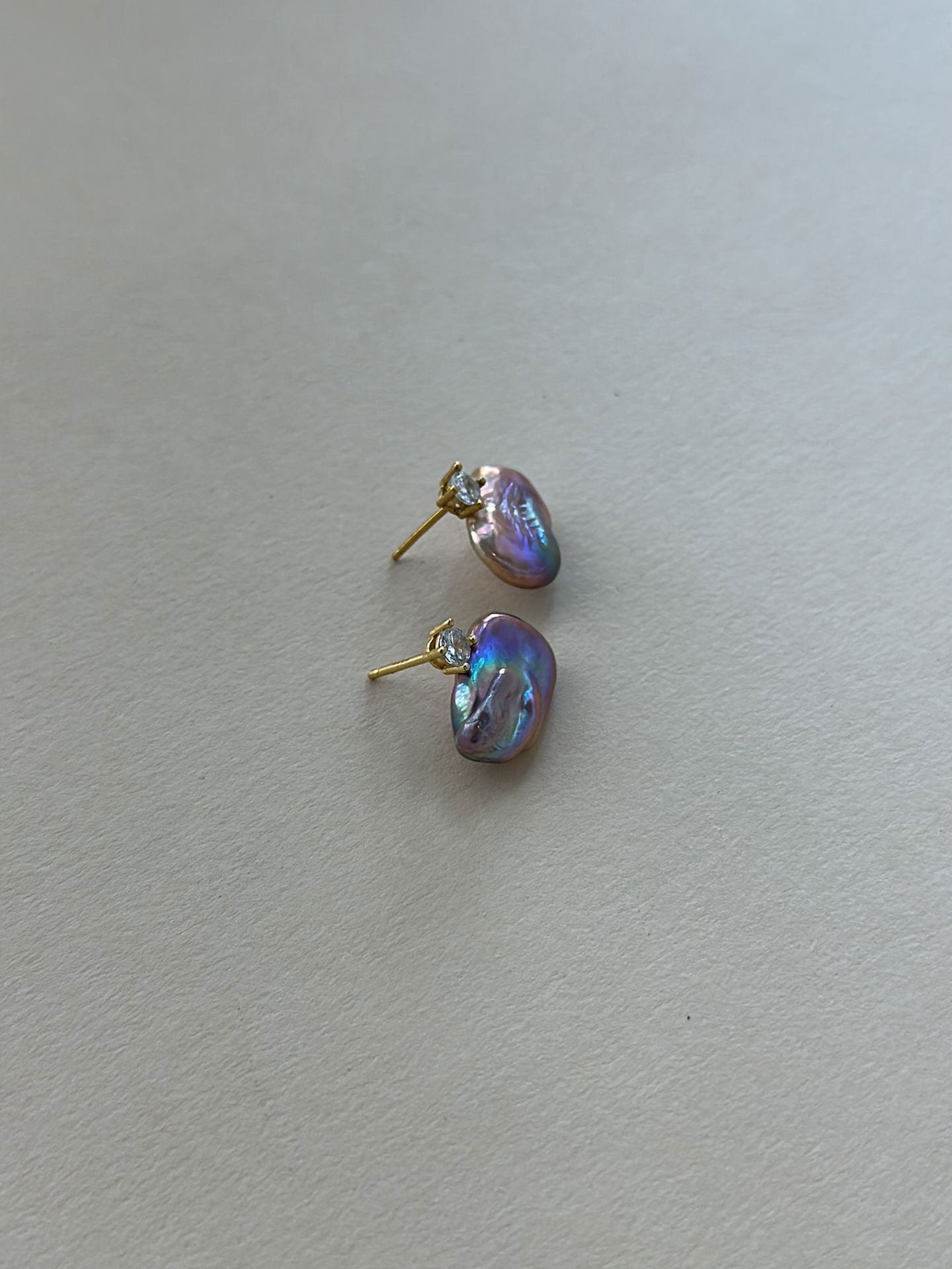 Princess Diana-Style Purple Baroque Pearl & CZ Drop Earrings