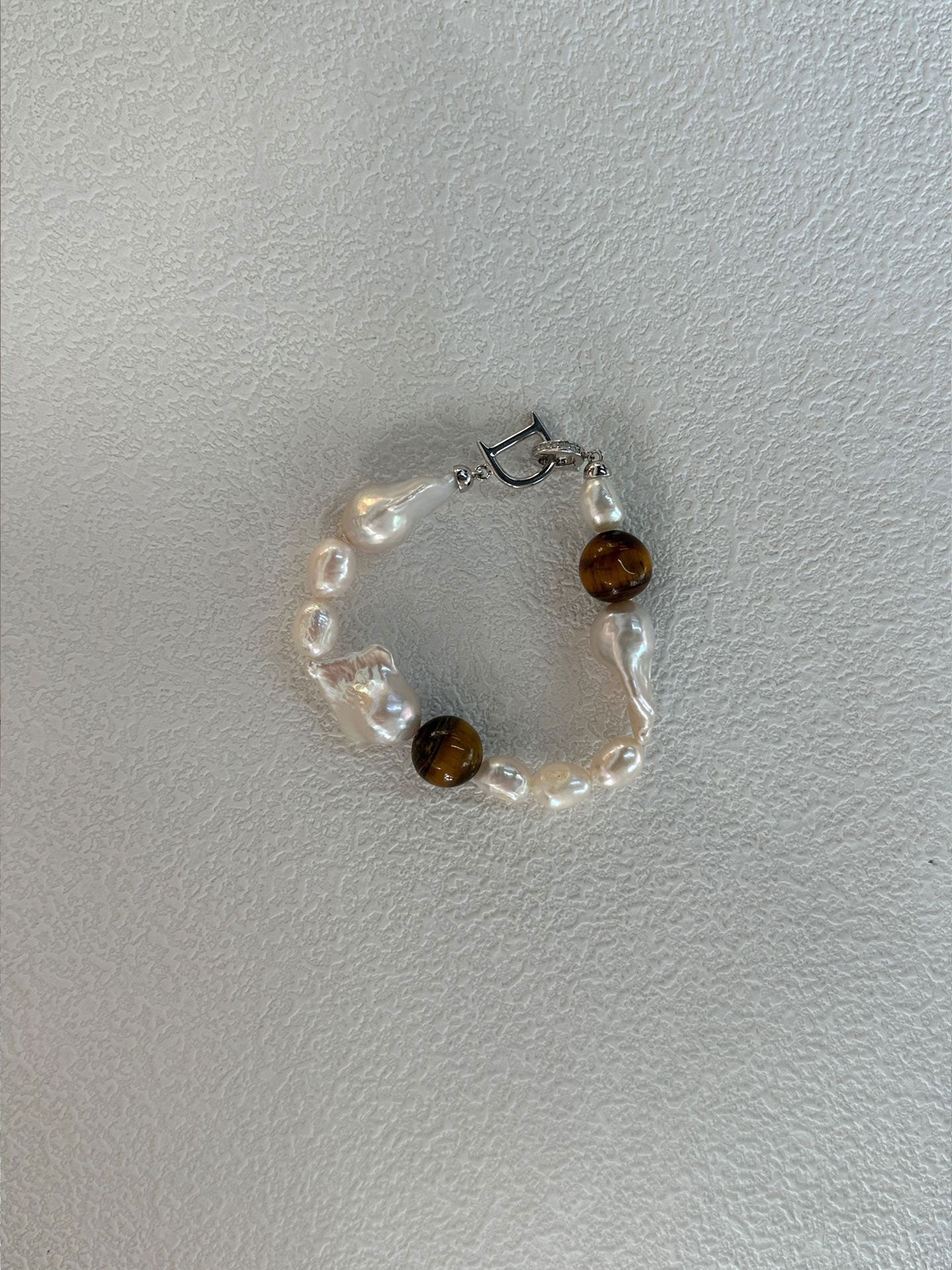 Tiger's Eye & Baroque Pearl Bracelet