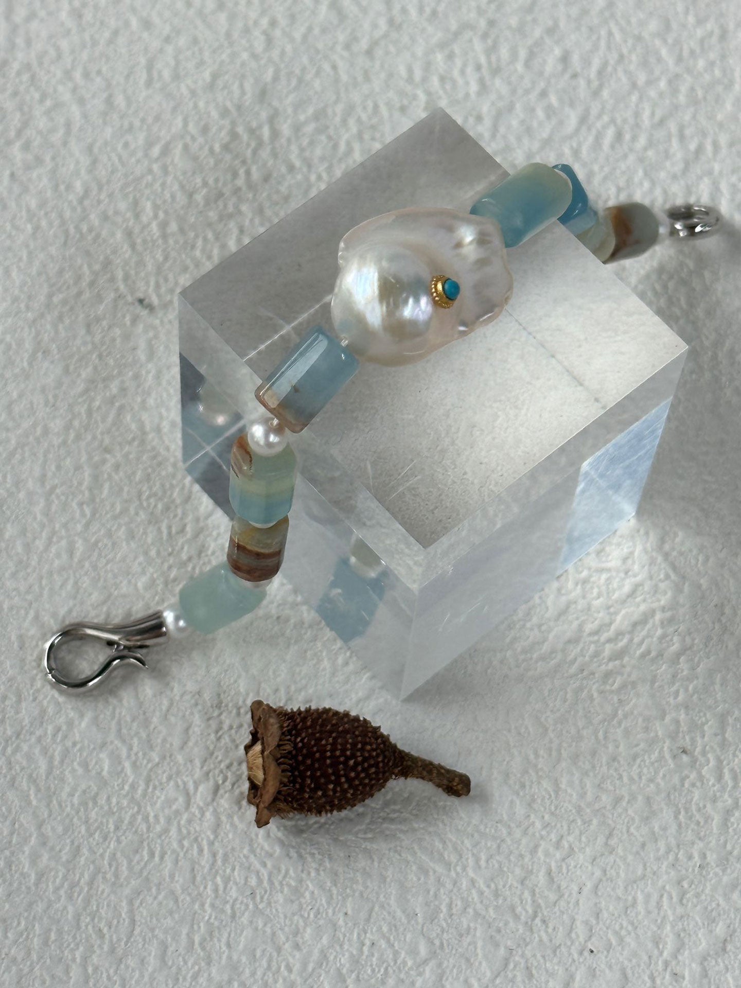 Turquoise Inlay Baroque Pearl & Calcite Bracelet