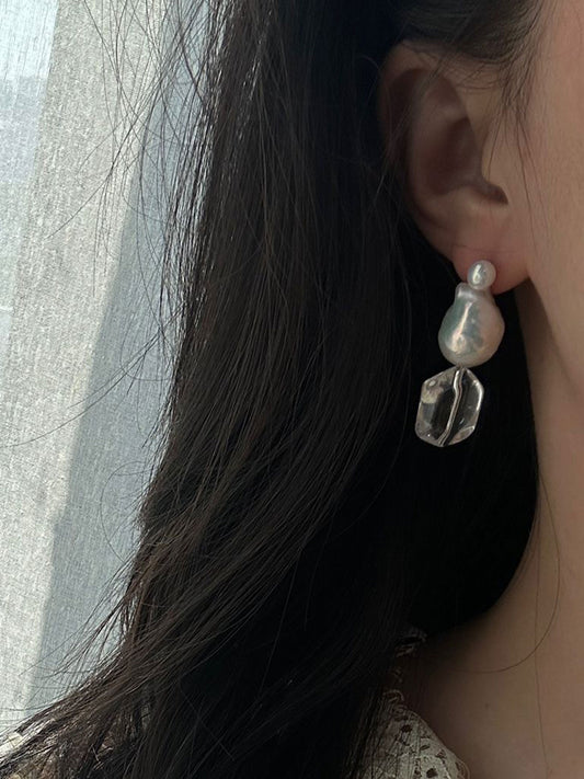 Baroque Pearl & Clear Quartz Drop Earrings