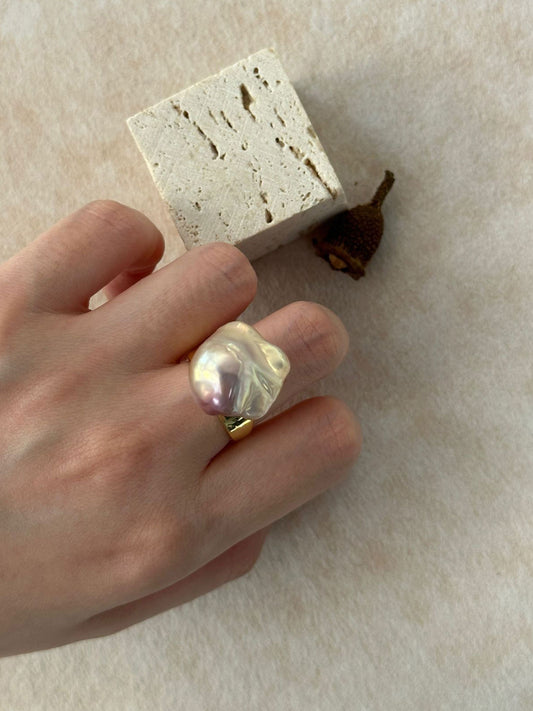 Baroque Pearl Wide Band Adjustable Ring