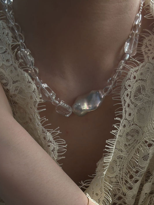 Bold Baroque Pearl & Crystal Statement Necklace
