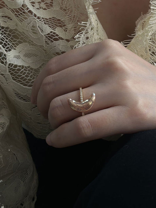 Crescent Baroque Pearl Pavé CZ 18K Gold-Plated Open Ring
