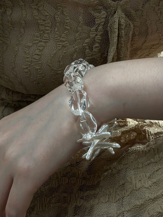 Wave & Ice — Clear Quartz & Baroque Pearl Bracelet