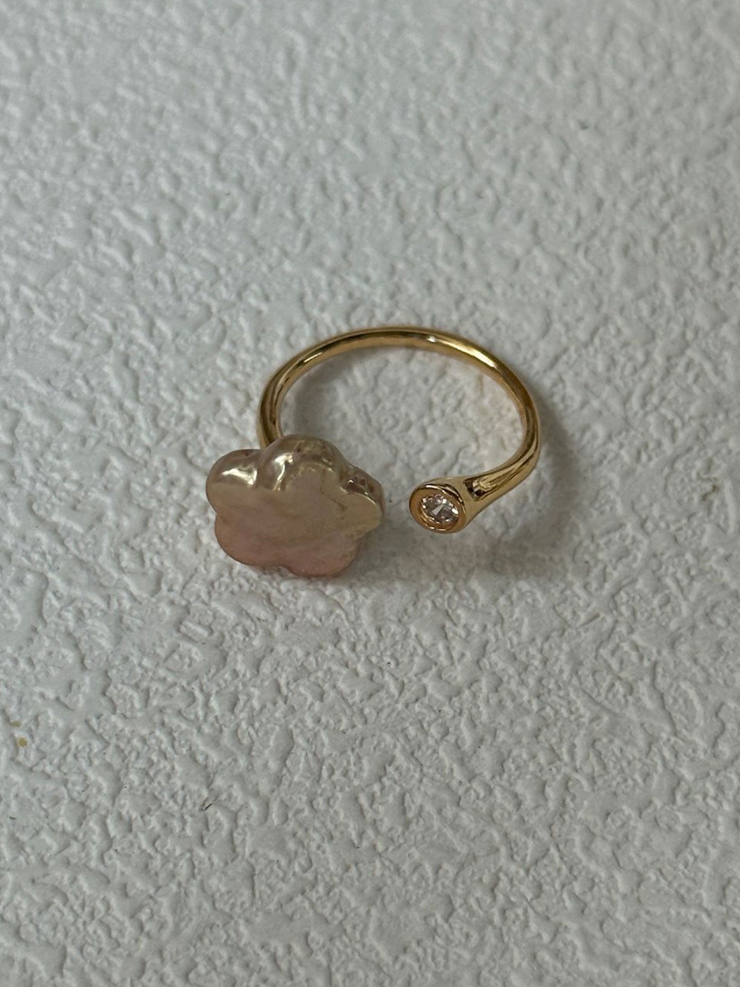 Plum Blossom Baroque Pearl & CZ Open Gold/Silver Ring