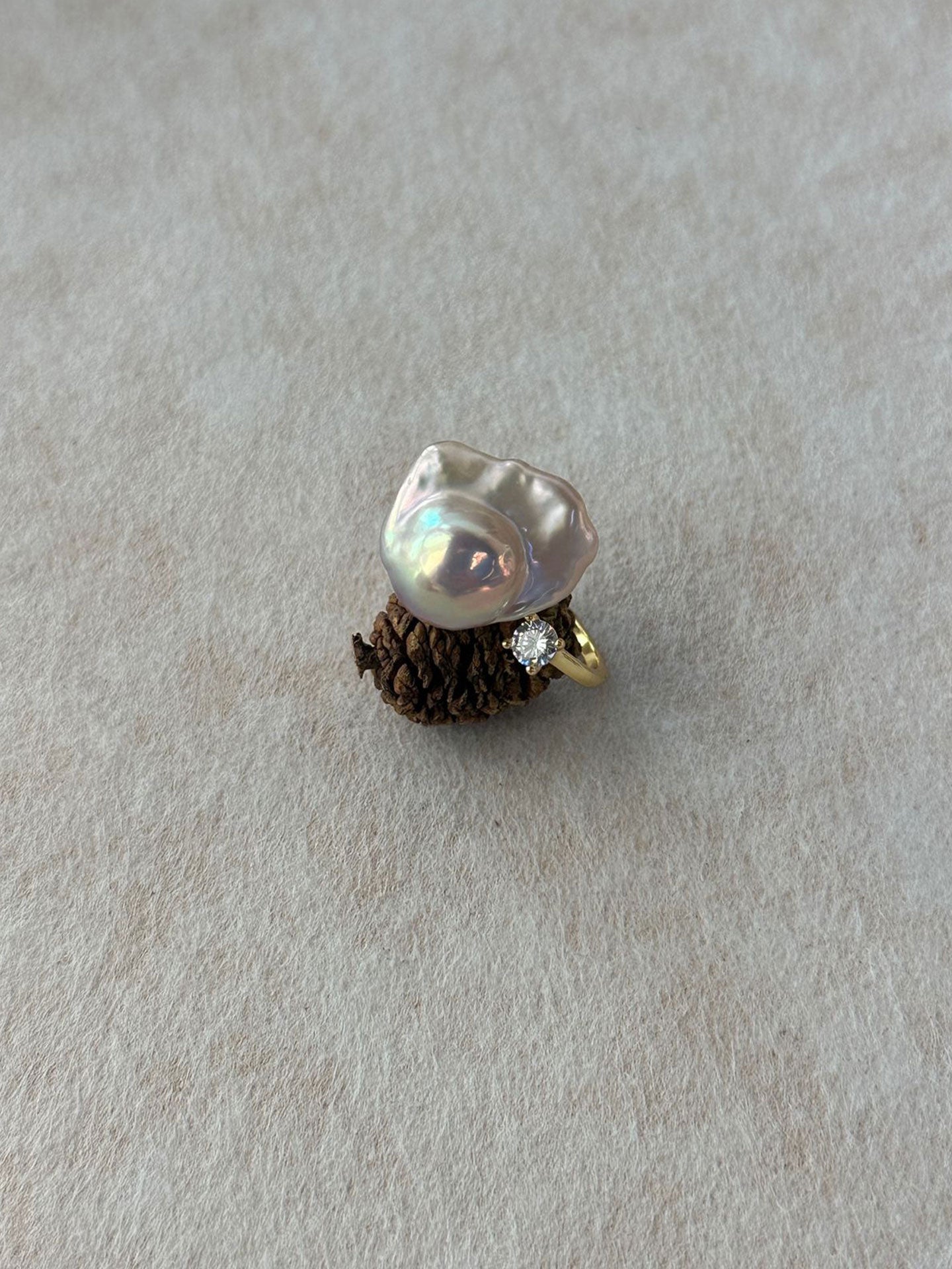 Scallop Baroque Pearl & Prong CZ Open Ring