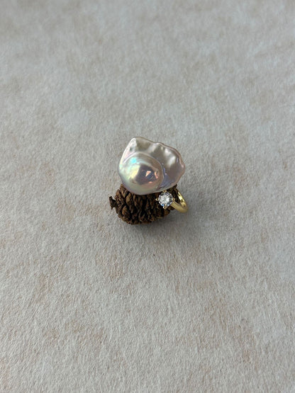 Scallop Baroque Pearl & Prong CZ Open Ring