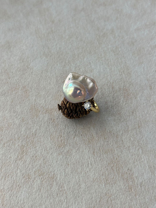 Scallop Baroque Pearl & Prong CZ Open Ring
