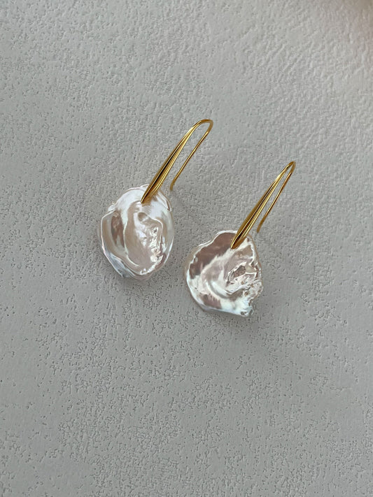 Petal Baroque Pearl Drop Earrings with 18K Gold-Plated Hook