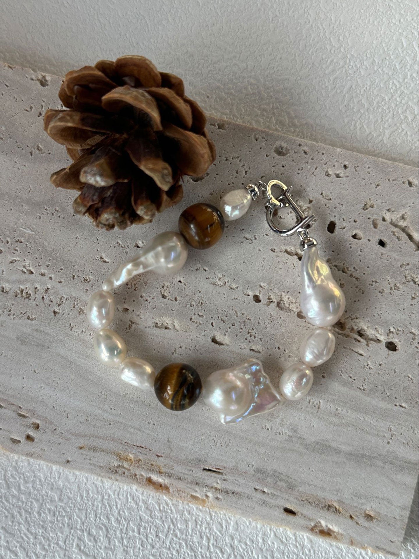 Tiger's Eye & Baroque Pearl Bracelet