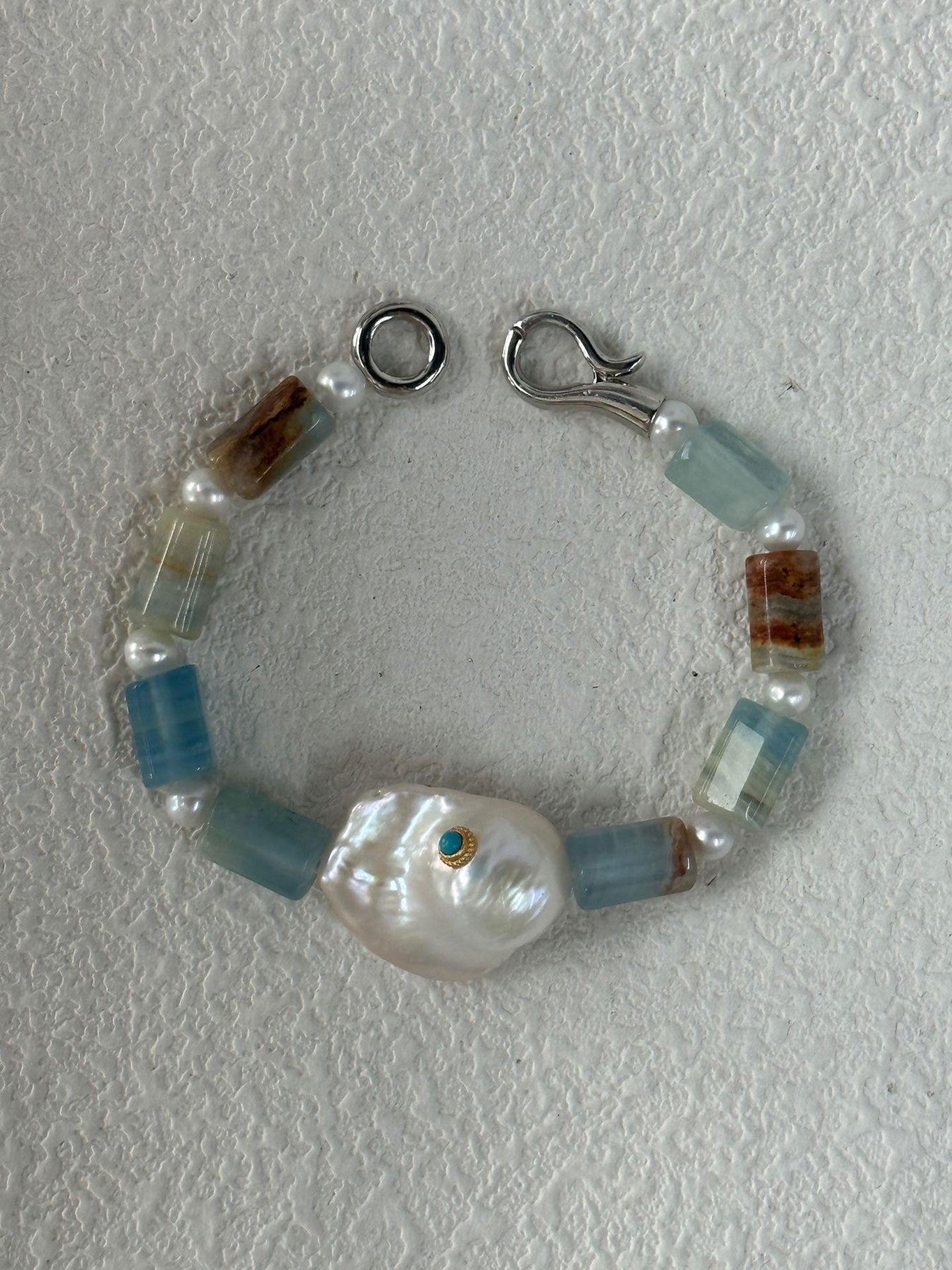 Turquoise Inlay Baroque Pearl & Calcite Bracelet