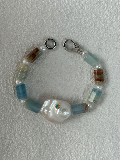 Turquoise Inlay Baroque Pearl & Calcite Bracelet