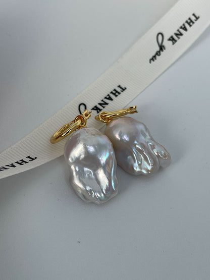 18K Gold-Plated Hoop Earrings with Detachable Baroque Pearl