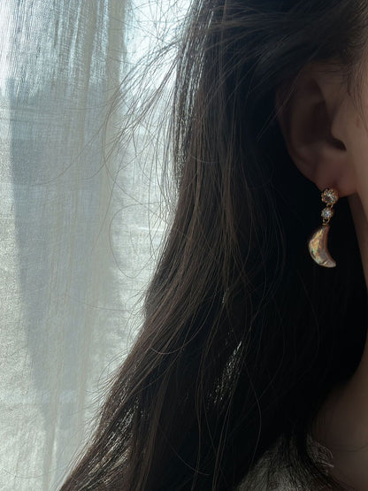 Asymmetric CZ Crescent Baroque Pearl Earrings