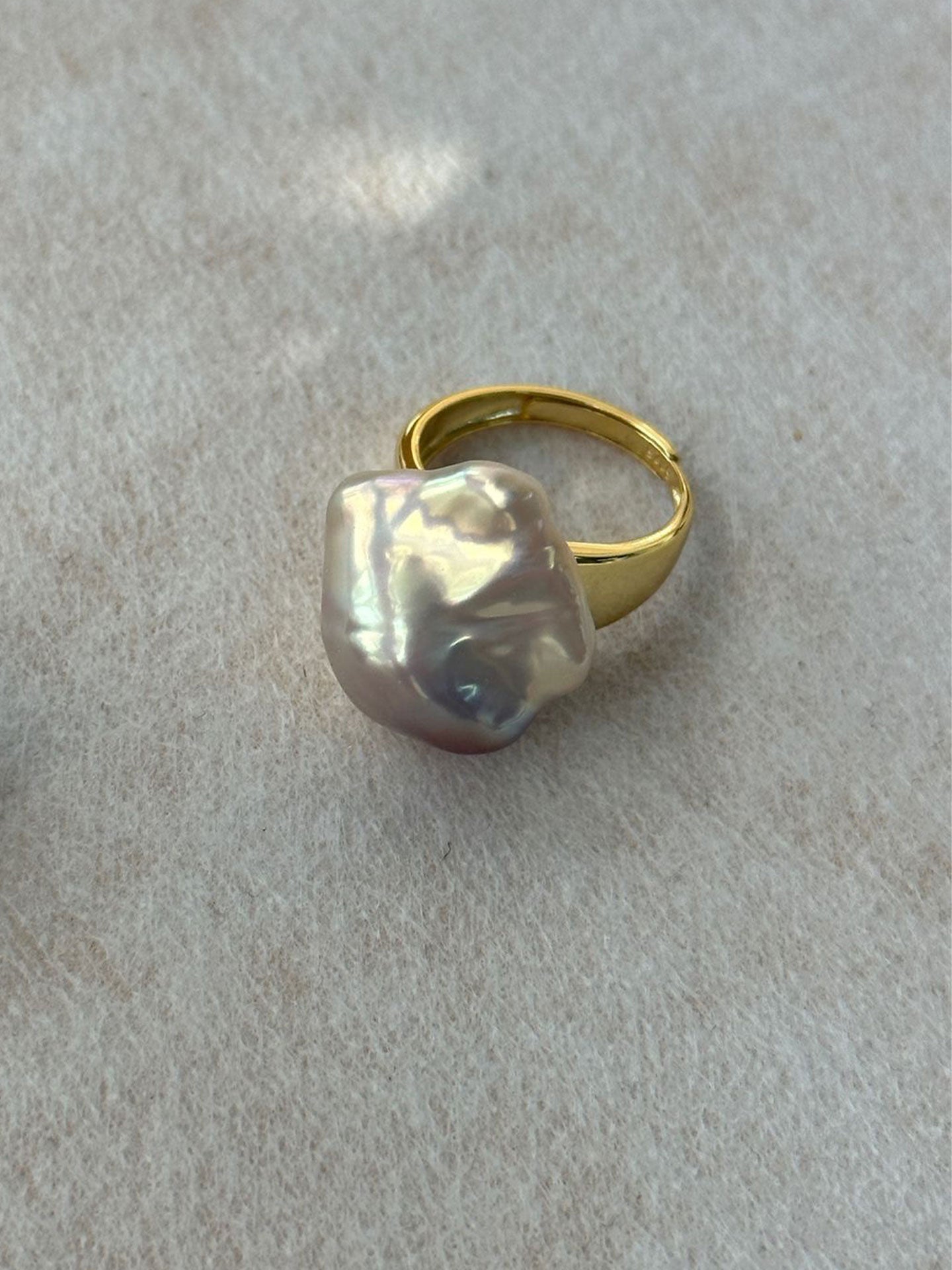 Baroque Pearl Wide Band Adjustable Ring