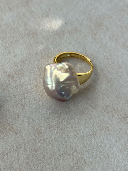 Baroque Pearl Wide Band Adjustable Ring