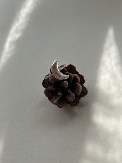 Crescent Baroque Pearl Pavé CZ 18K Gold-Plated Open Ring