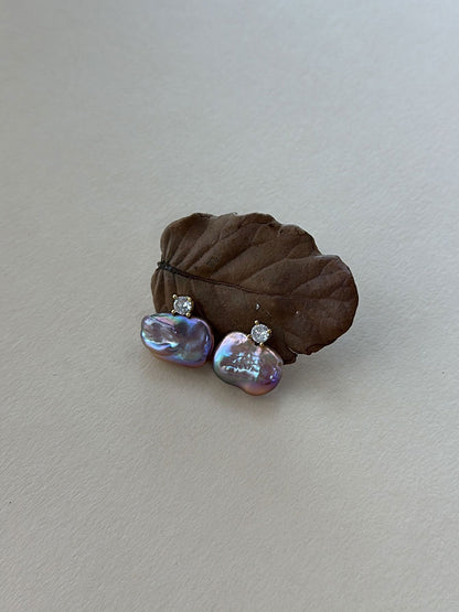 Princess Diana-Style Purple Baroque Pearl & CZ Drop Earrings
