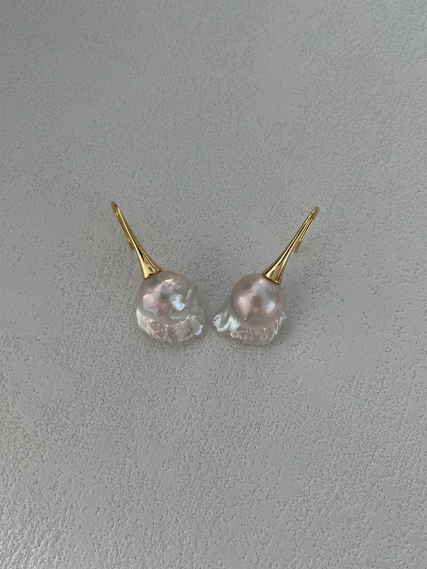 18K Gold-Plated Long Hook Earrings with Iridescent Baroque Pearl