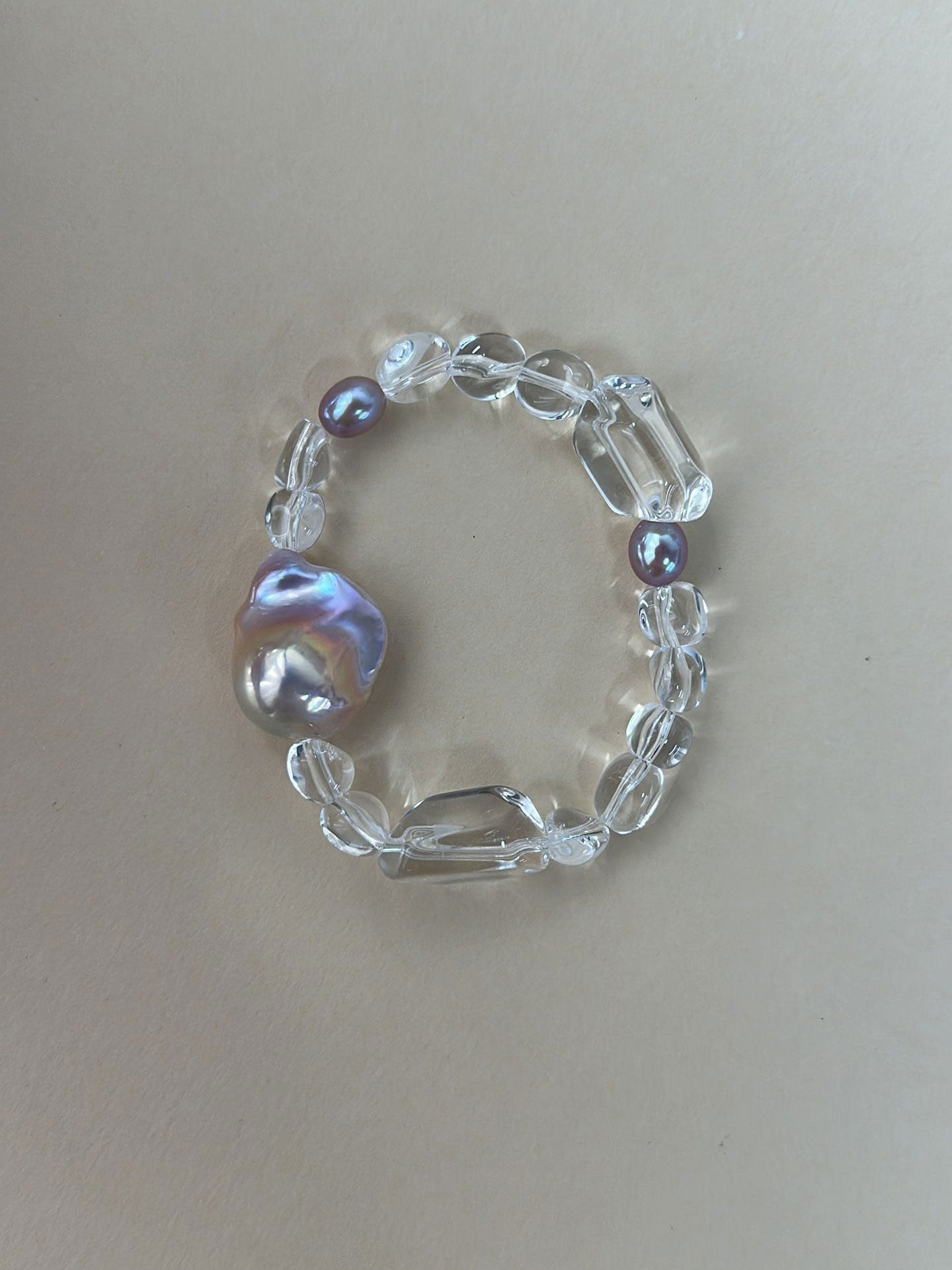 Irregular Clear Quartz & Baroque Pearl Stretch Bracelet
