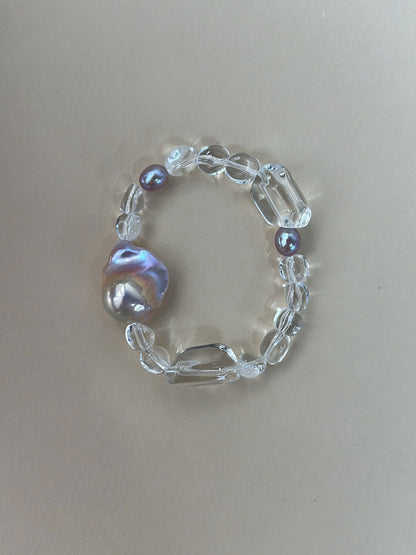 Irregular Clear Quartz & Baroque Pearl Stretch Bracelet