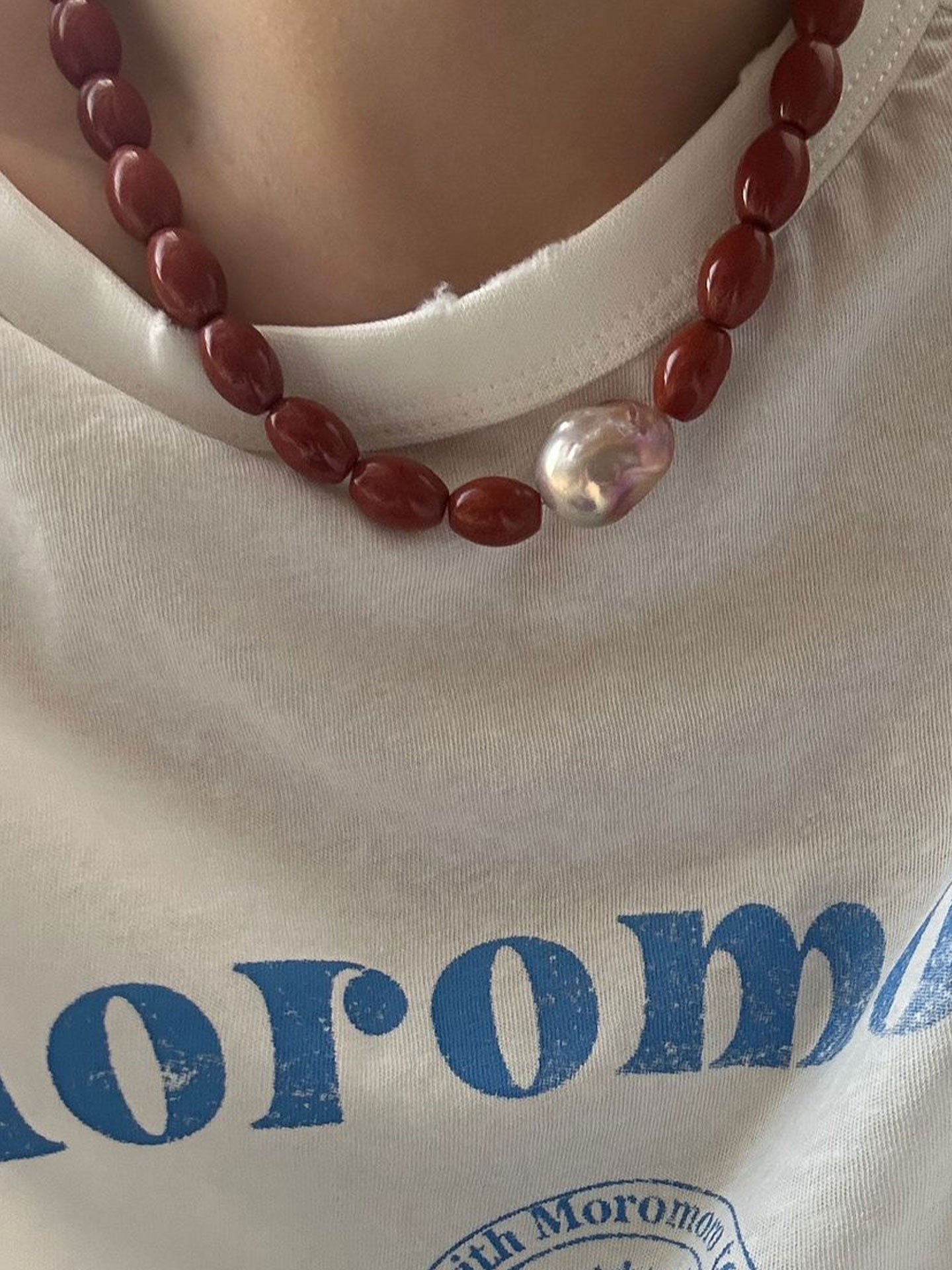 Baroque Pearl & Red Jasper Necklace