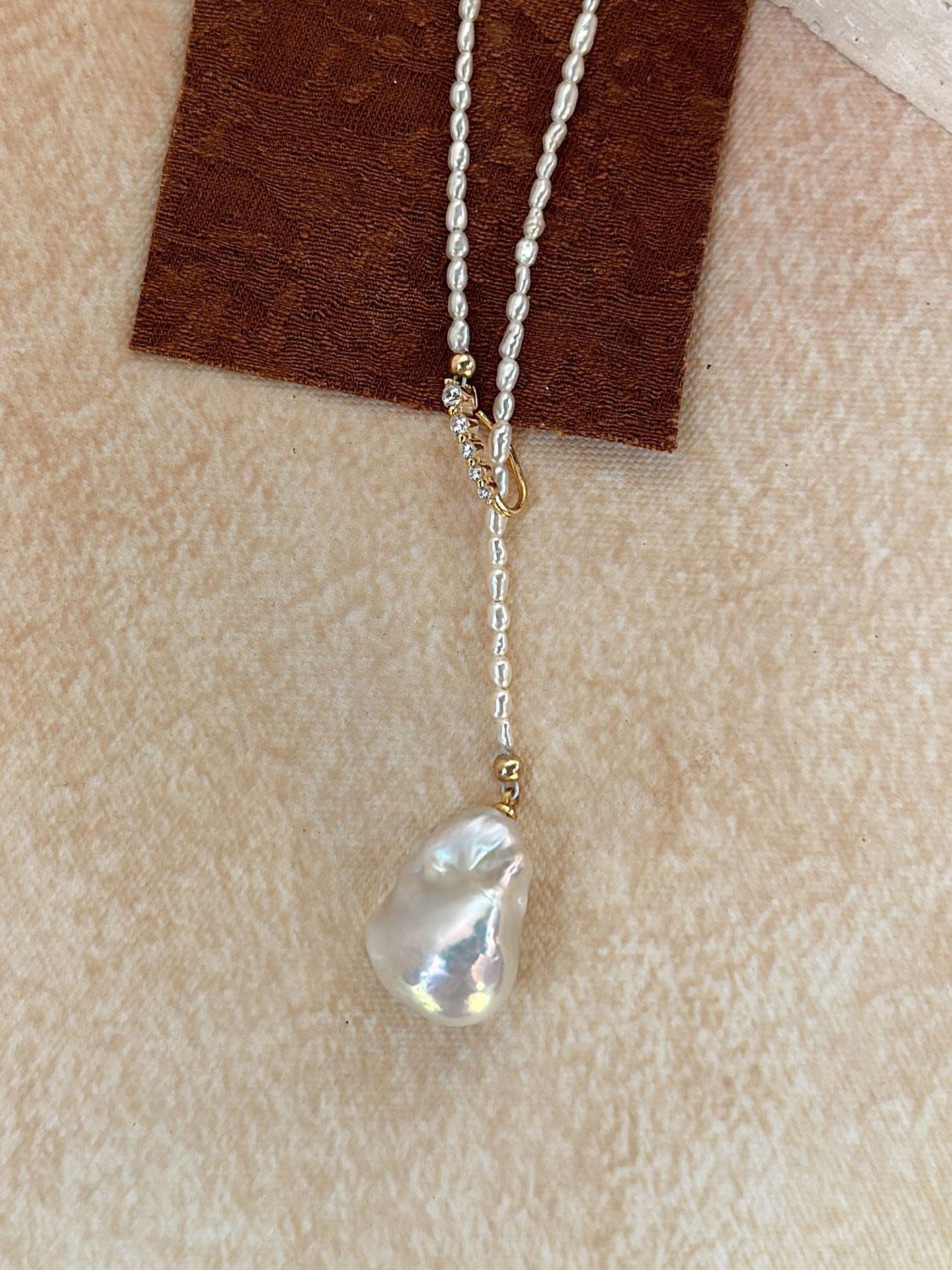 Keshi Pearl Chain Necklace with Baroque Drop