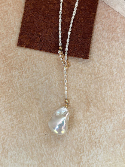Keshi Pearl Chain Necklace with Baroque Drop