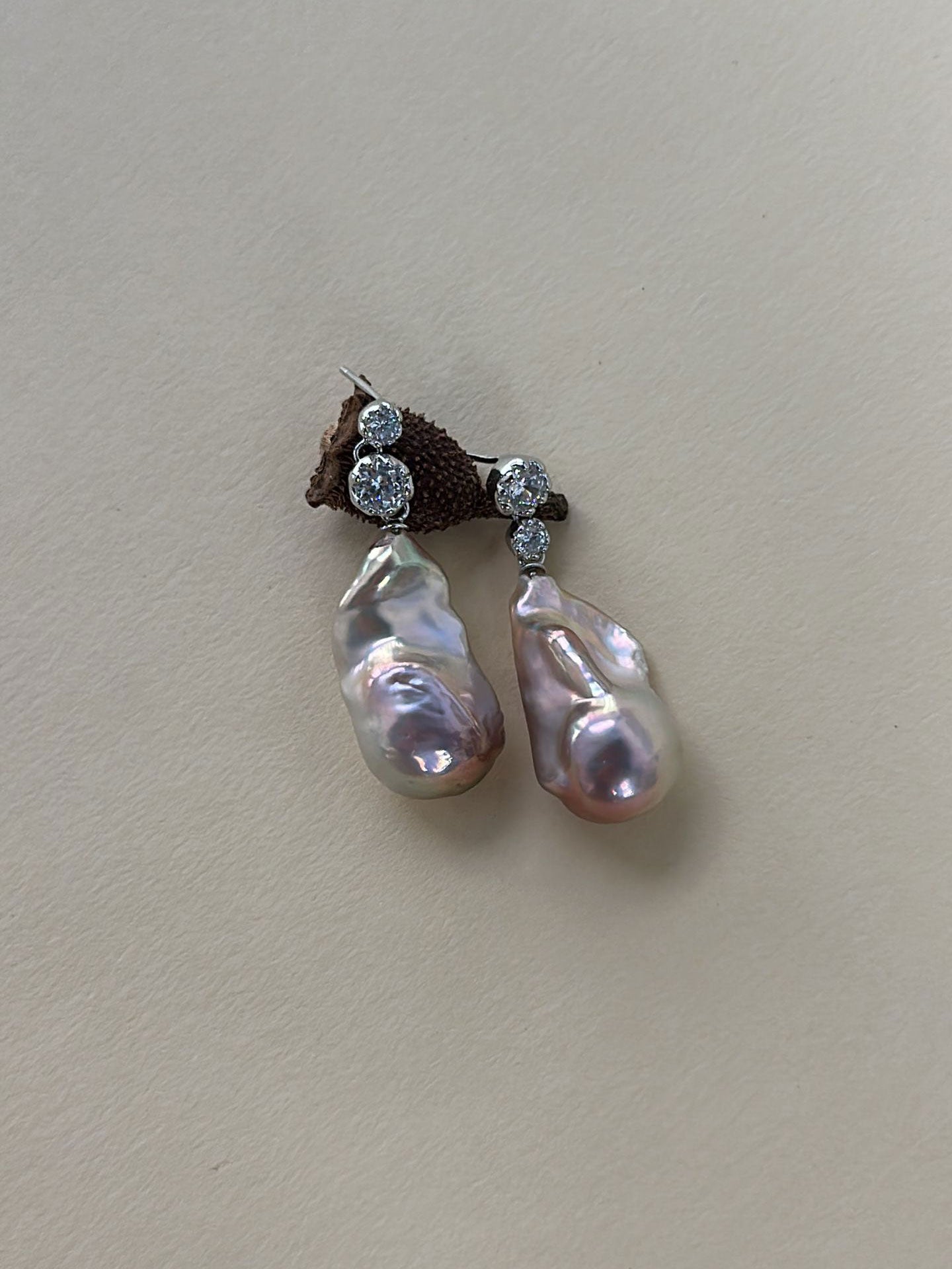 Mirror Baroque Pearl & Asymmetric CZ Drop Earrings