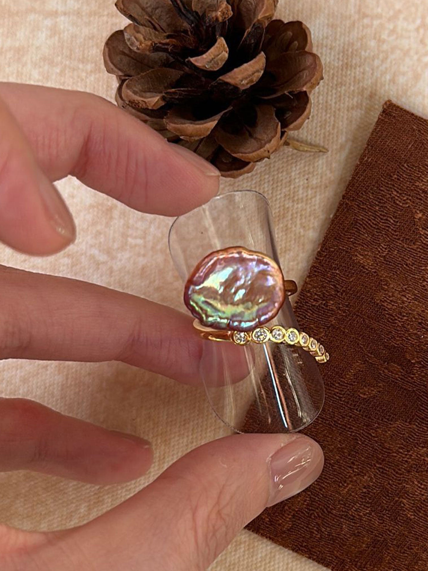 Violet Petal Baroque Pearl Open Ring