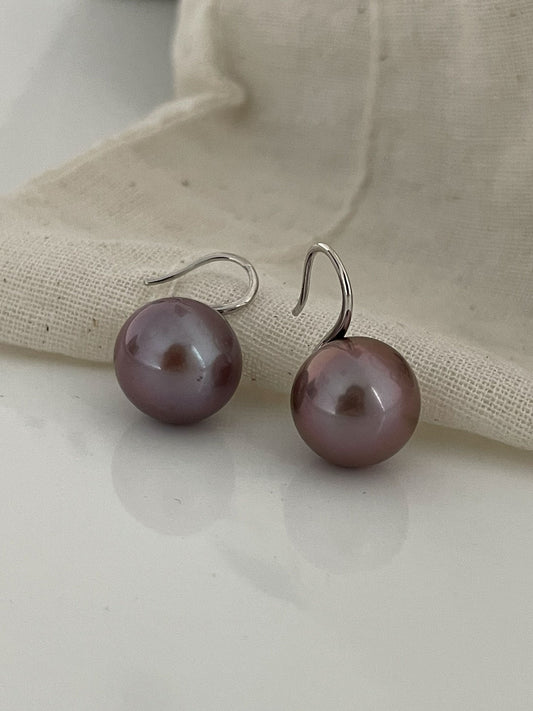 12mm Round Purple Edison Pearl Drop Earrings