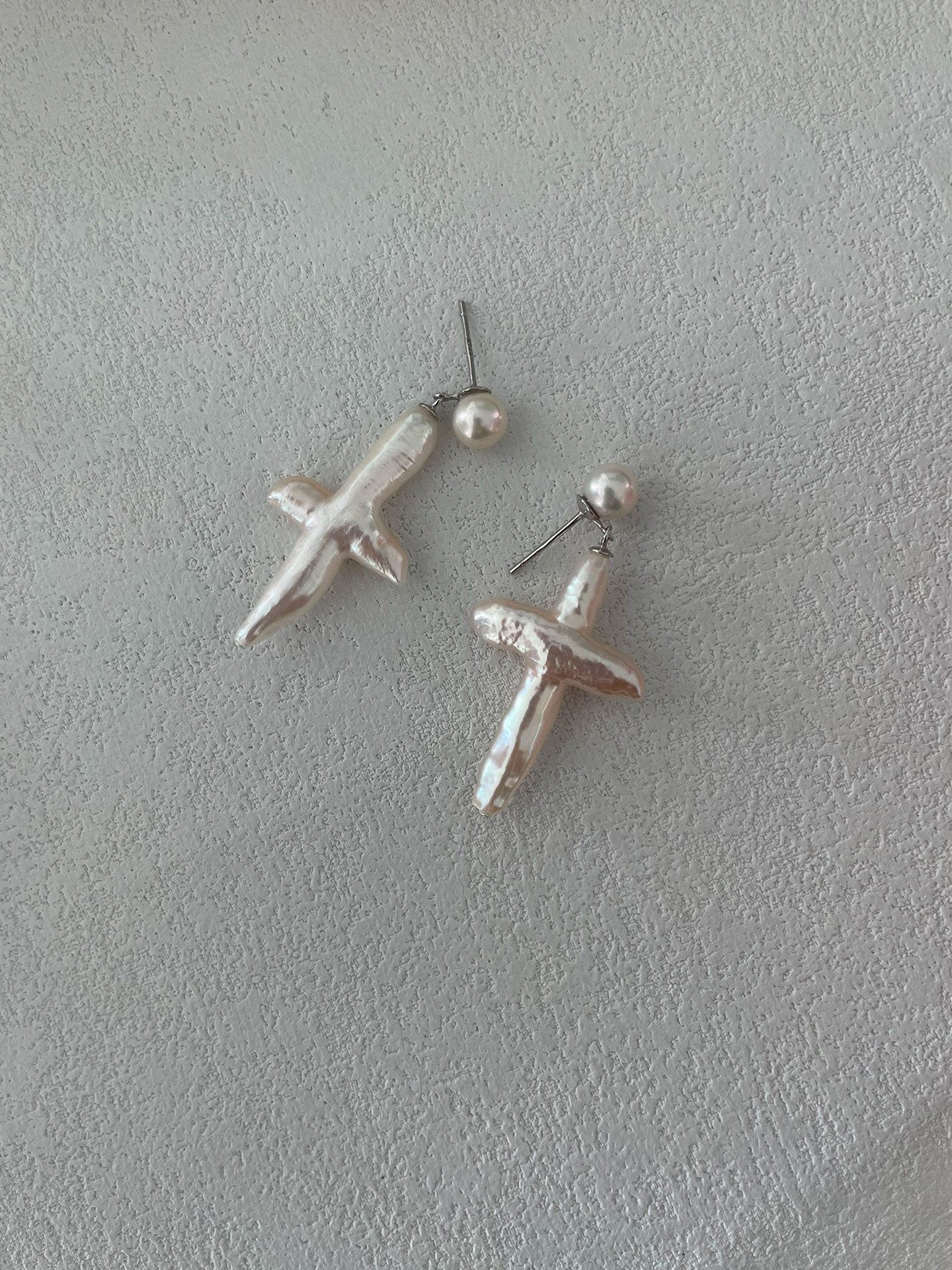 White Cross Baroque Drop Earrings