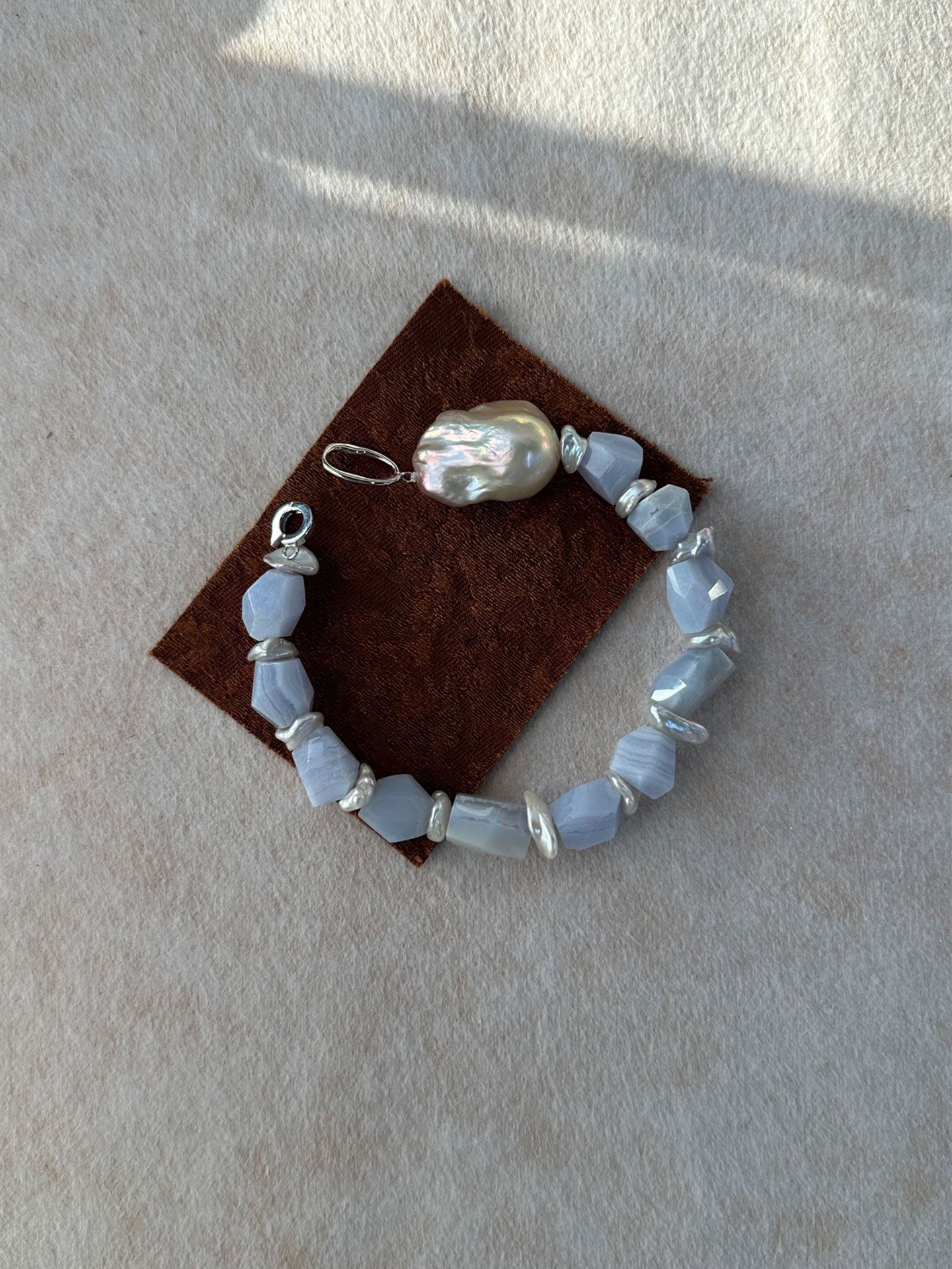 Baroque Pearl Featured Blue Lace Agate Bracelet