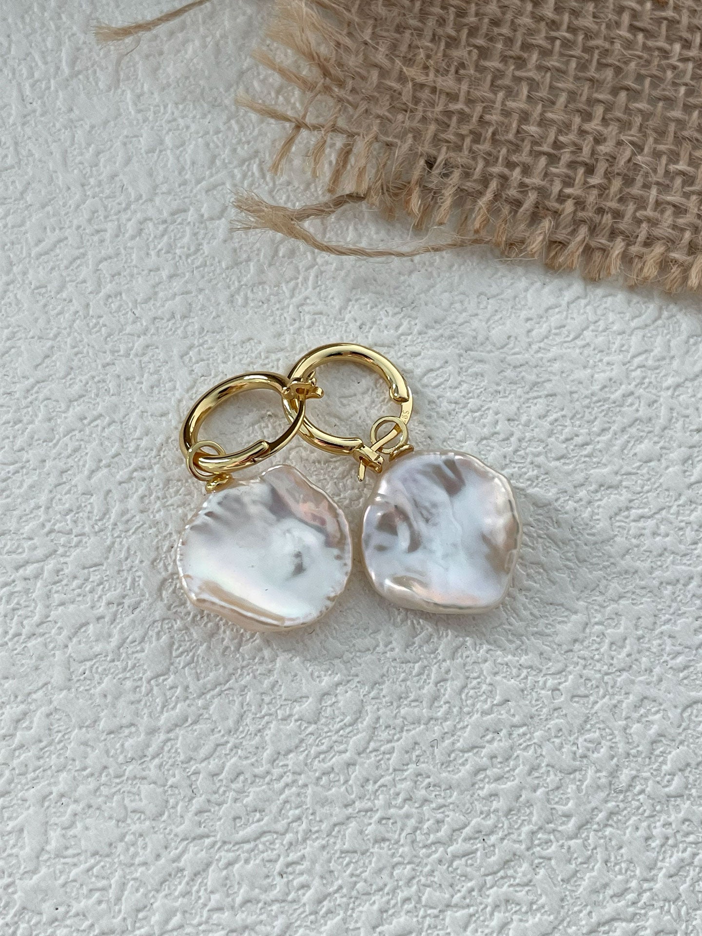 18K Gold-Plated Hoop Earrings with Detachable Petal Baroque Pearl