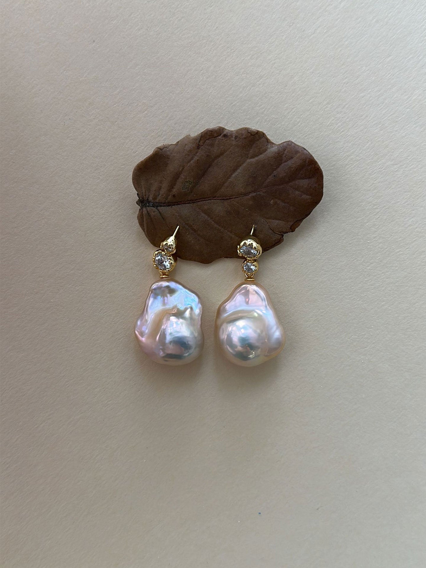 Asymmetric CZ & Iridescent Baroque Pearl Drop Earrings