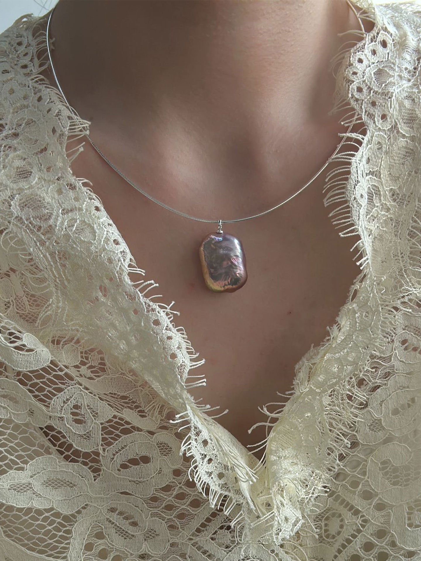 Detachable Blue-Violet Overtone Baroque Pearl Collar Necklace
