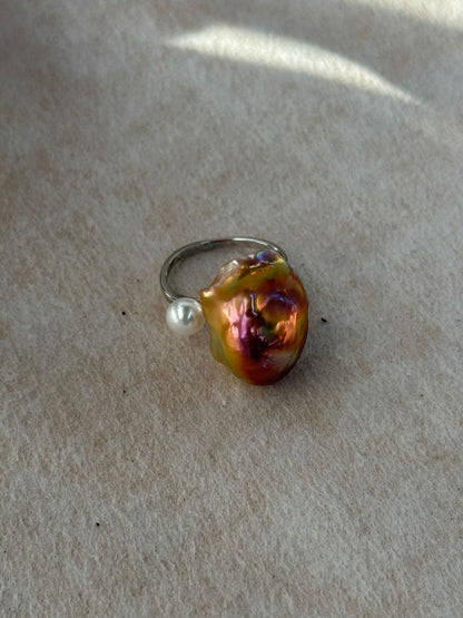 Baroque & Round Pearl S925 Silver Open Ring