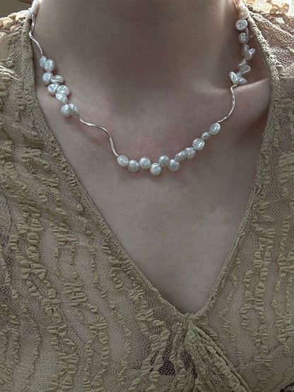 Baroque Pearl Wave Chain Necklace