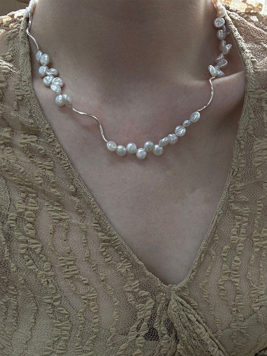 Baroque Pearl Wave Chain Necklace