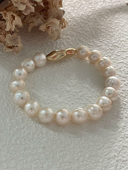 Light Coral Ribbed Pearl Stretch Bracelet