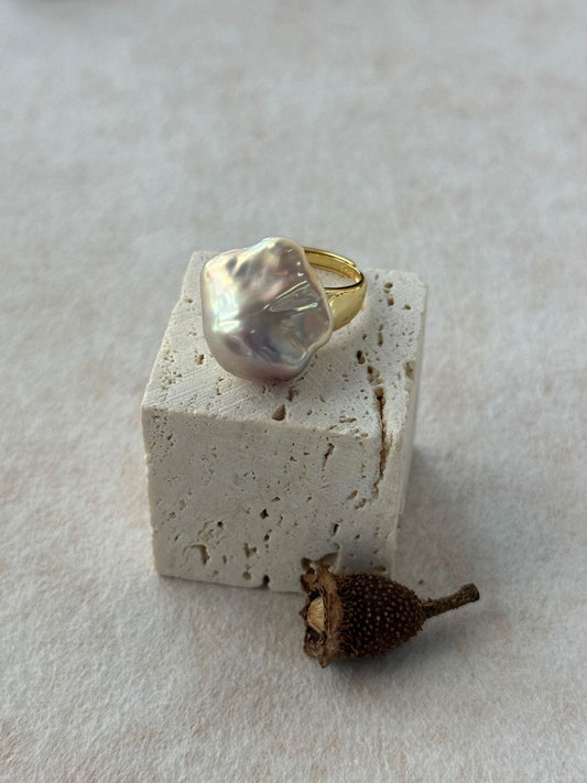 Baroque Pearl Wide Band Adjustable Ring