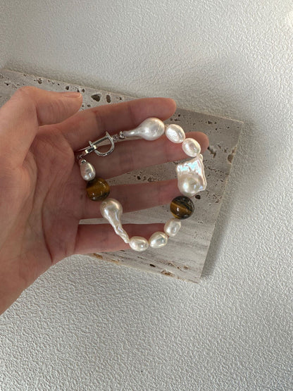 Tiger's Eye & Baroque Pearl Bracelet