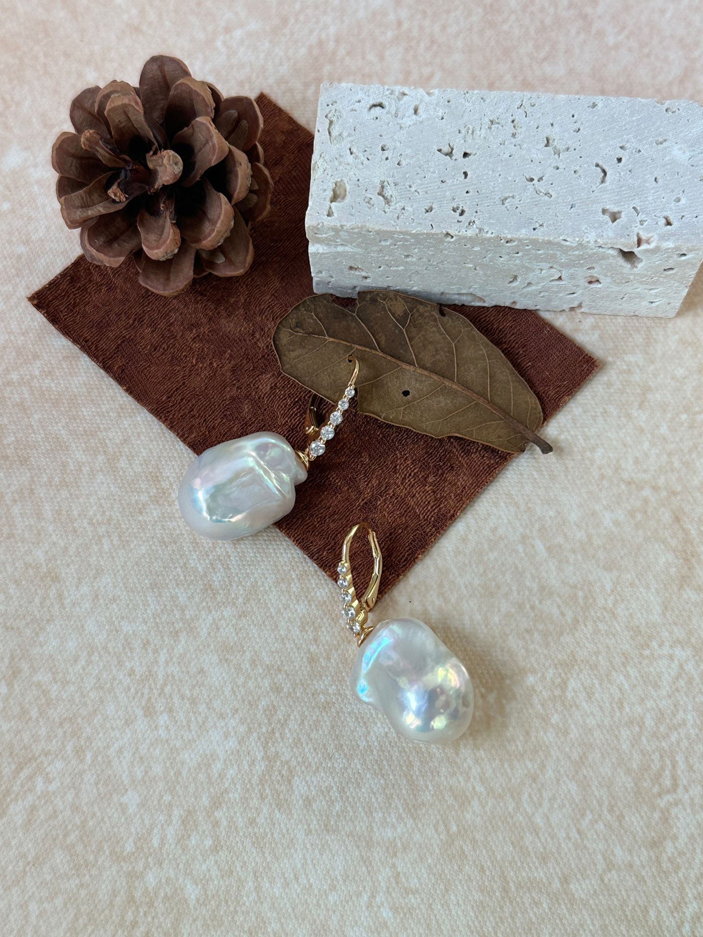Baroque Pearl Drop Earrings with 18K Gold-Plated Graduated CZ Line Hoop